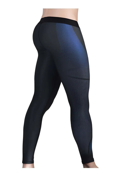 Er gowear ew1606 max se athletic pants in dark gray featuring black and blue gradient compression leggings with textured mesh design