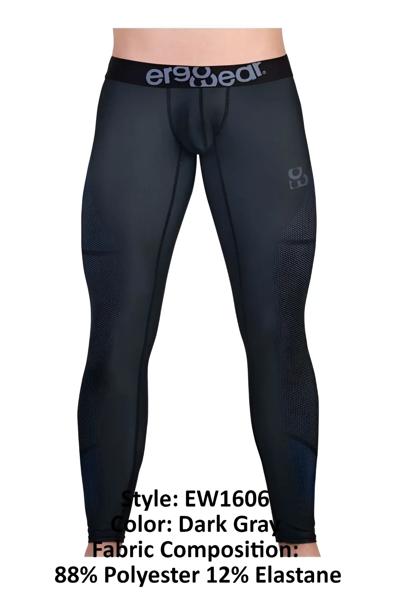 Dark gray ergo wear ew1606 max se compression leggings with black waistband logo and subtle mesh texture on thighs