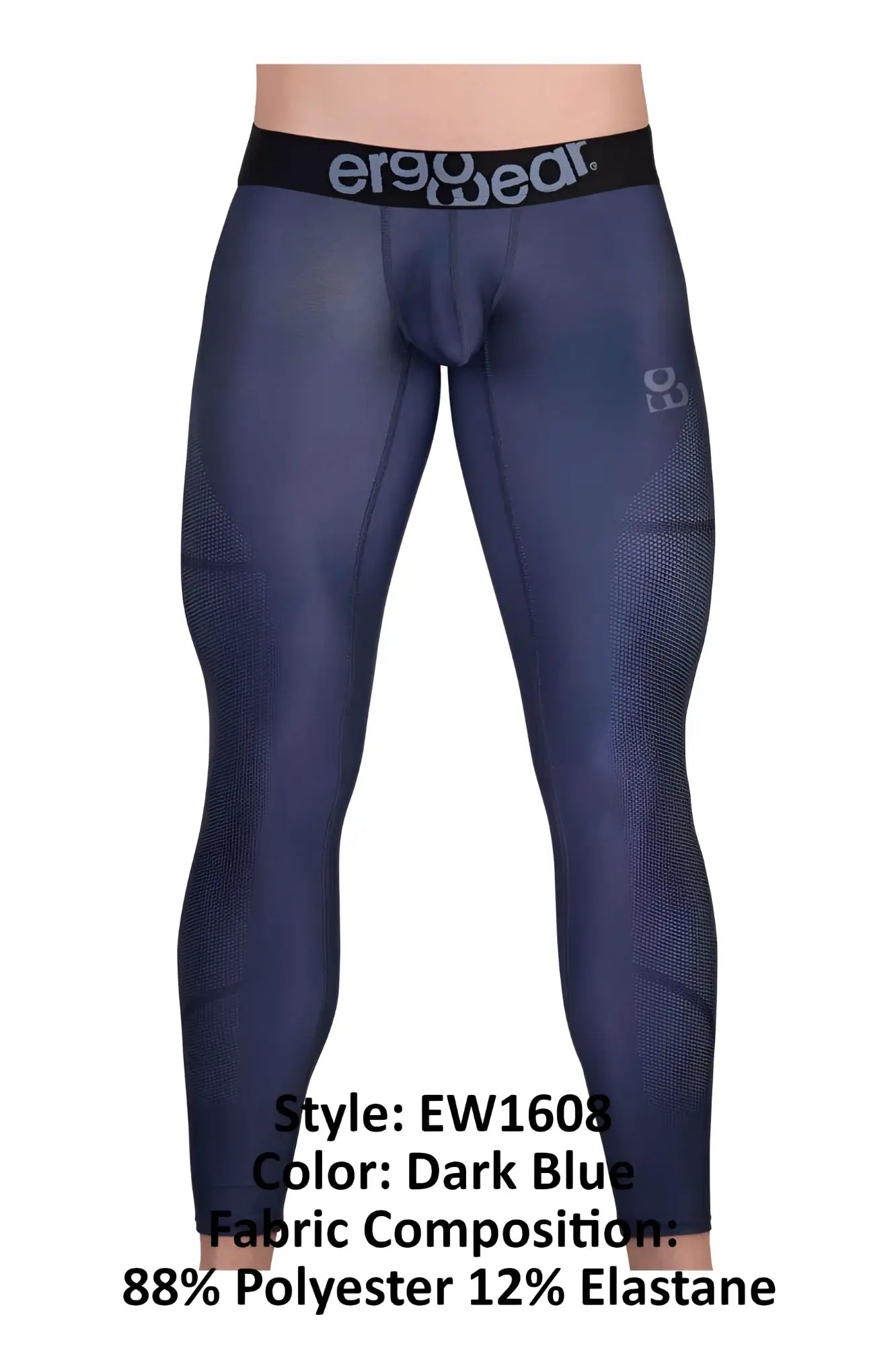 Dark blue ergo wear ew1608 max se athletic pants with ergonomic compression, black waistband, and side mesh texture
