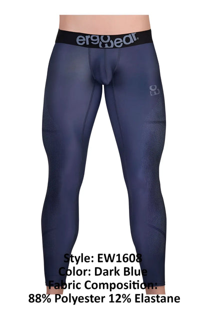 Dark blue ergo wear ew1608 max se athletic pants with ergonomic compression, black waistband, and side mesh texture