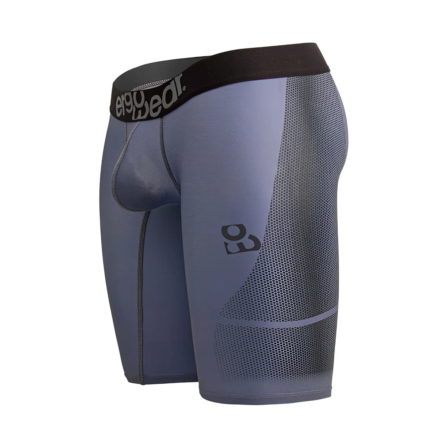 Gray and black ergowear ew1609 max se athletic compression shorts with mesh panels and e90 wear logo on waistband