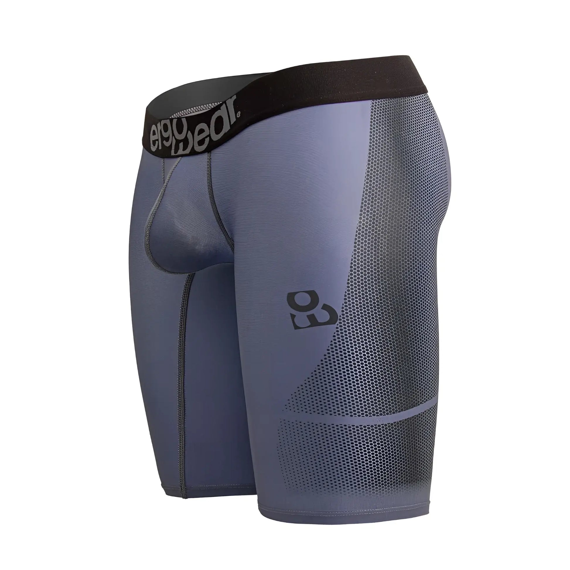 Gray and black ergowear ew1609 max se athletic compression shorts with mesh panels and e90 wear logo on waistband