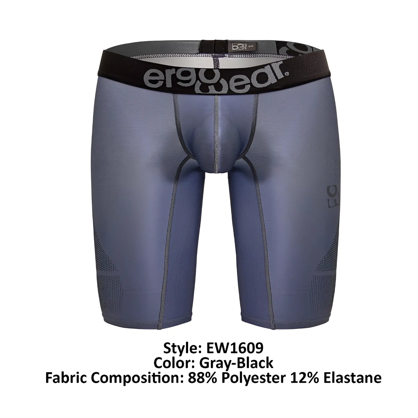 Gray-black ergo wear ew1609 max se ergonomic compression shorts with black waistband made of 88 polyester 12 elastane