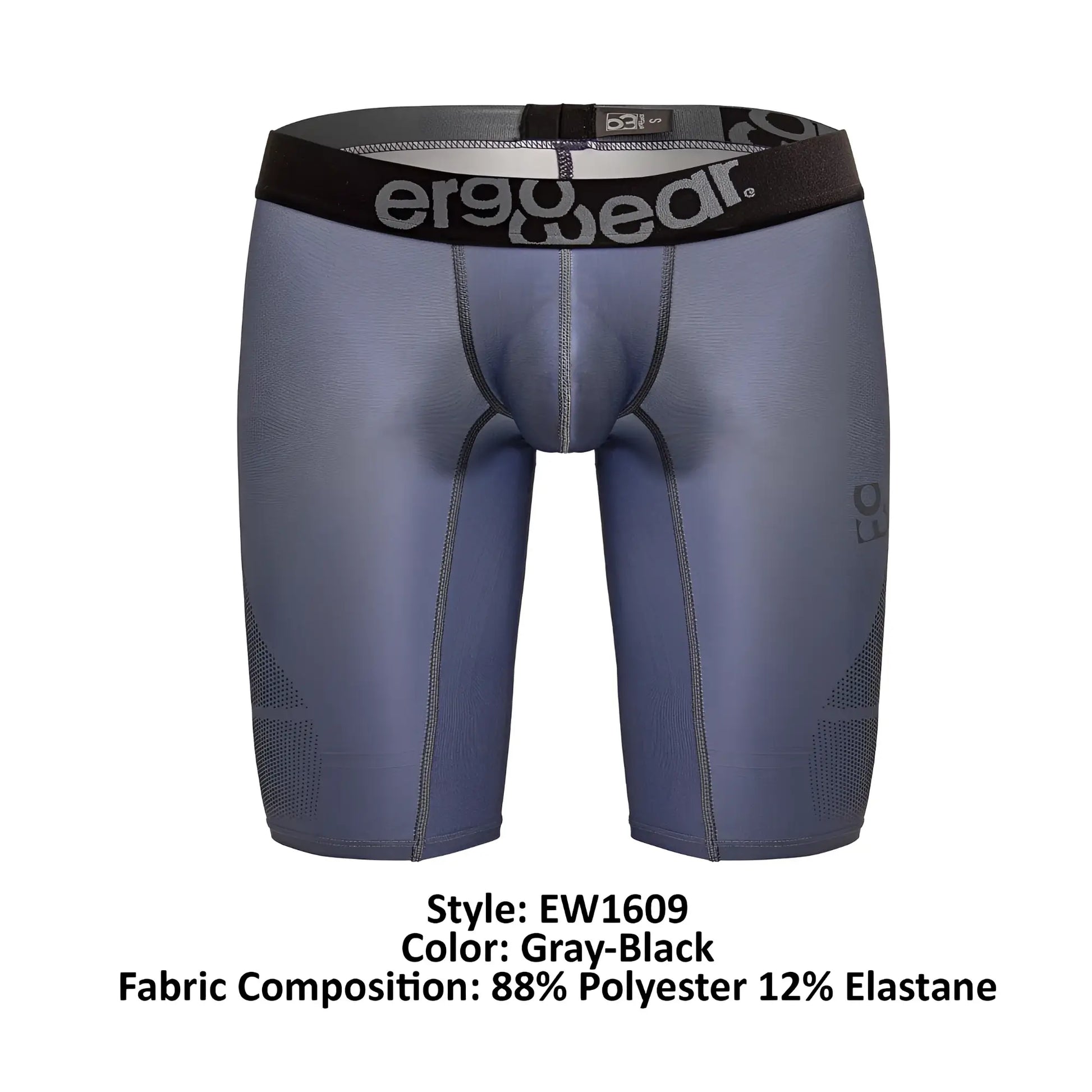 Gray-black ergo wear ew1609 max se ergonomic compression shorts with black waistband made of 88 polyester 12 elastane
