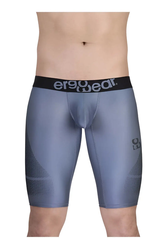 Gray ergo wear ew1609 max se athletic compression shorts with black waistband and mesh side panels for performance use