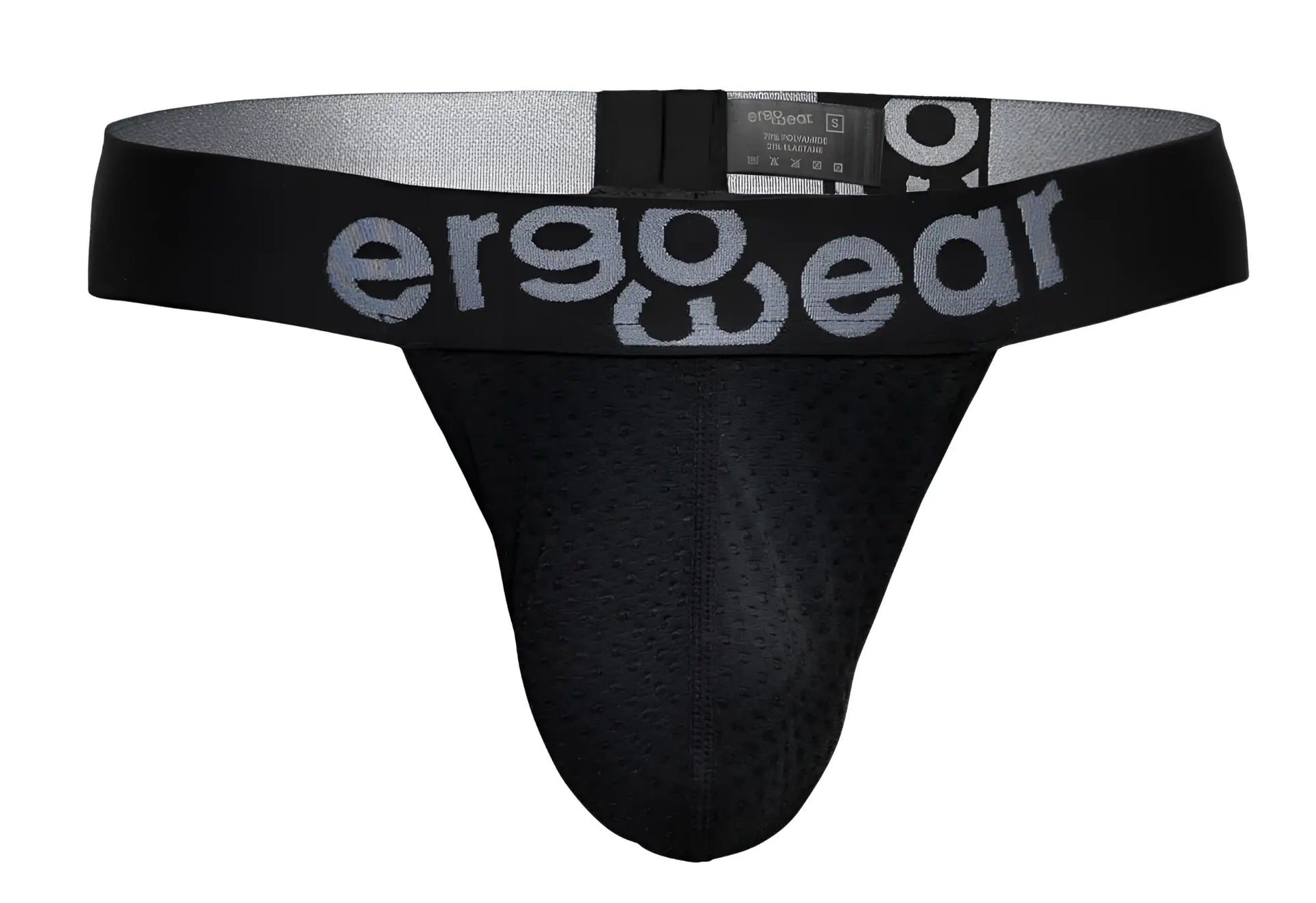 Black ergonomic briefs with gray perforated mesh front and silver ergowear logo on waistband ew1687 max flow g-string