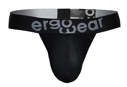Black ergonomic briefs with gray perforated mesh front and silver ergowear logo on waistband ew1687 max flow g-string