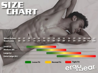 Size chart for ergowear ew1688 max flow black bikini with measurements in inches and centimeters across sizes s to xl