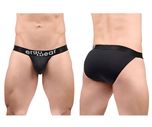 Black ergo wear ew1688 max flow bikini briefs with ergonomic design and logo on waistband for comfortable fit