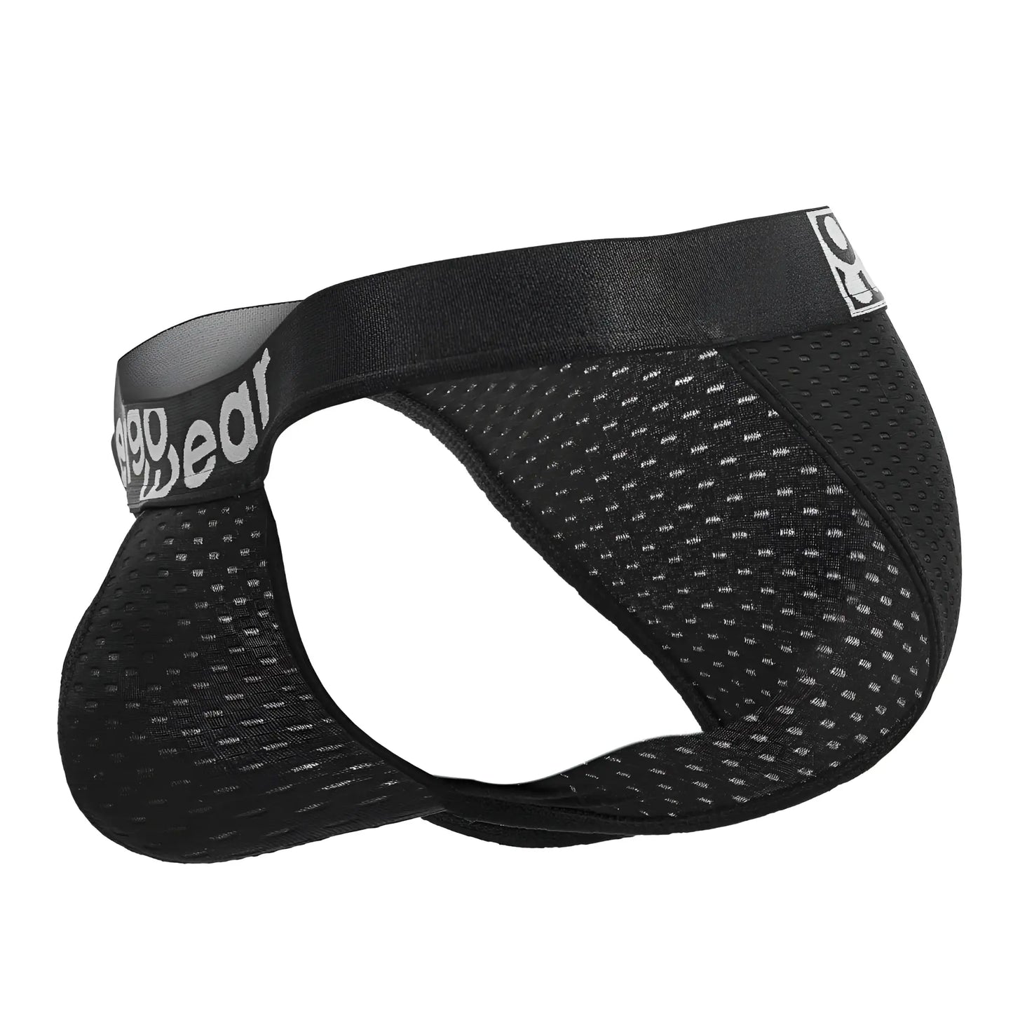 Black mesh briefs with supportive elastic waistband featuring cage gear logo in white from ergowear ew1688 max flow bikini