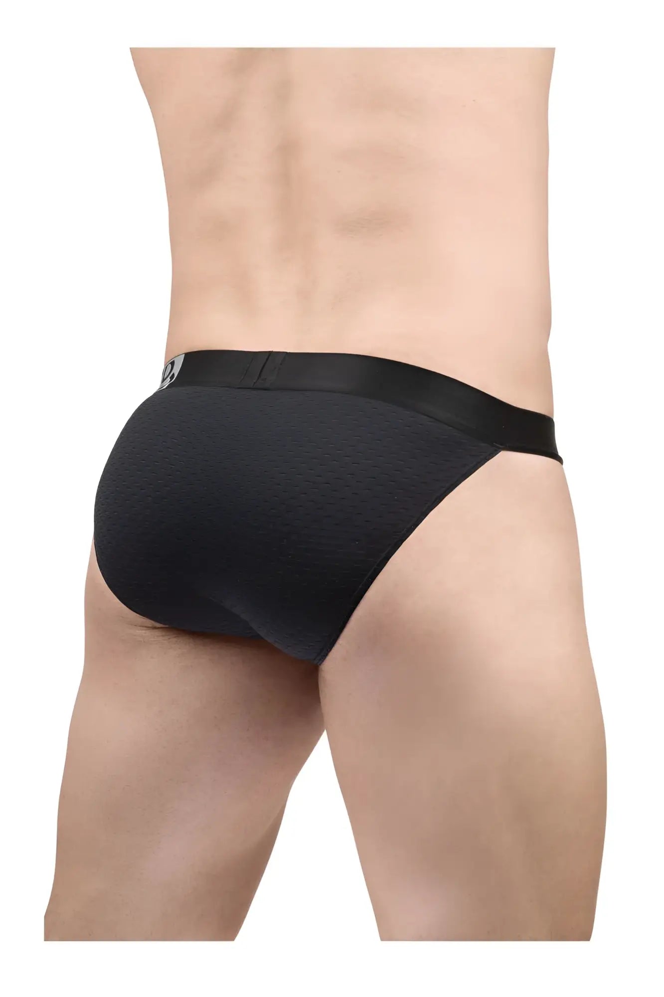 Black textured briefs with a smooth elastic waistband in ergo wear ew1688 max flow bikini color black