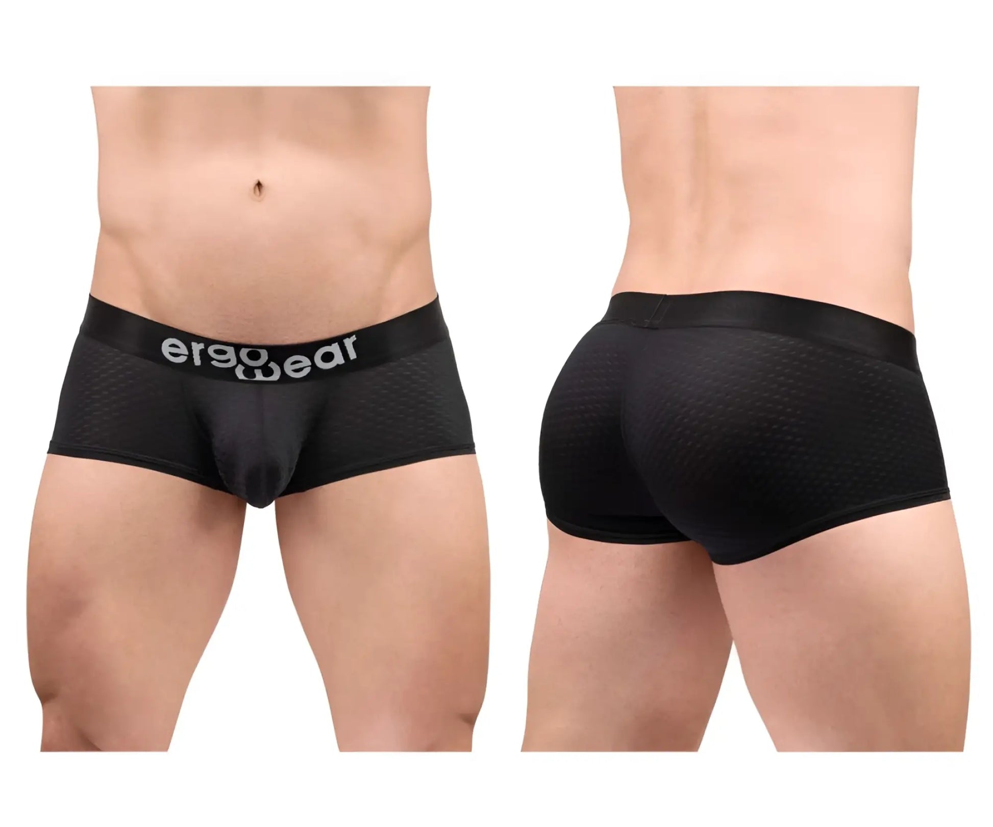 Black ergo wear ew1689 max flow trunks made of textured mesh fabric with ergonomic design and logo waistband