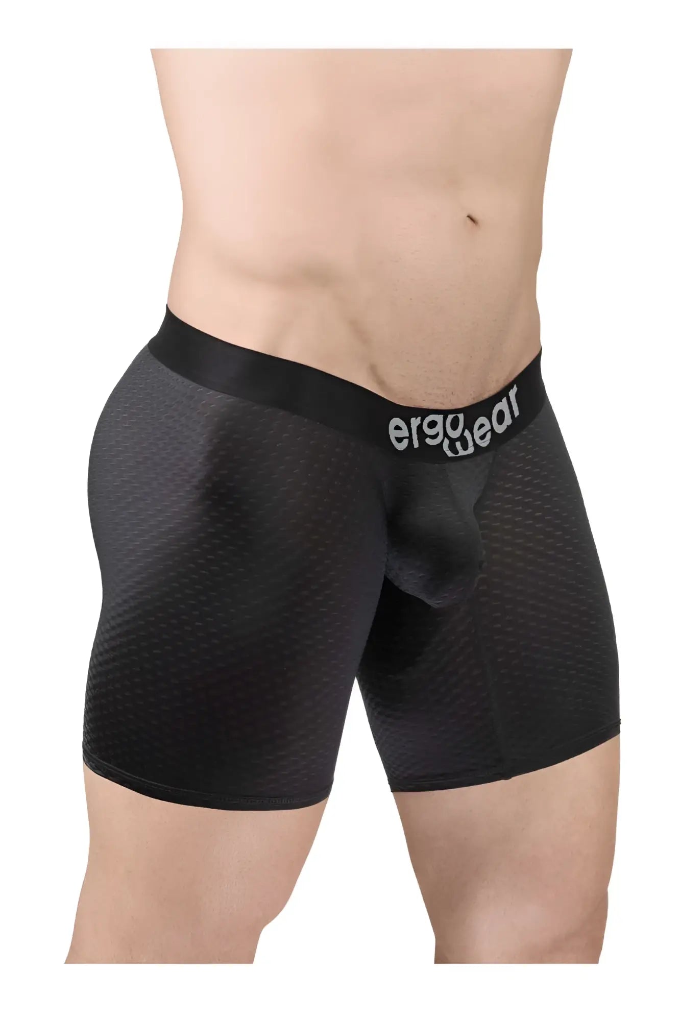 Black ergo wear ew1690 max flow boxer briefs with ergonomic fit mesh texture and branded waistband
