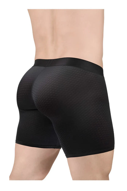 Ergowear ew1690 max flow men’s boxer briefs in black with black mesh texture and smooth satin waistband