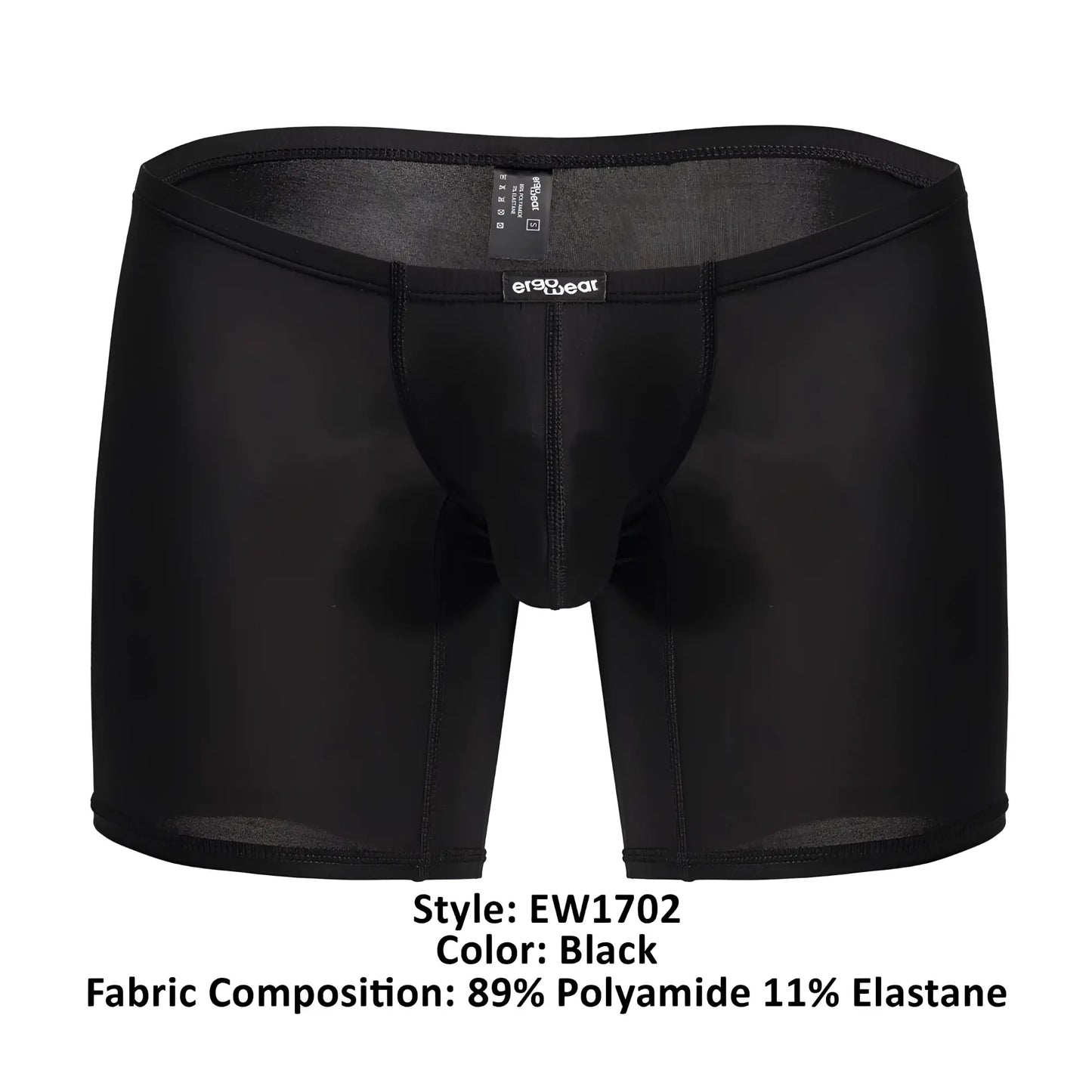 Black men’s boxer briefs ergoWear EW1702 X4D in smooth stretchy fabric with snug fit in black color