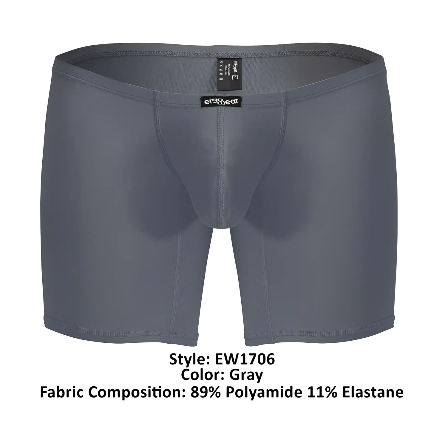 Gray ergoWear EW1706 X4D boxer briefs made of 89% polyamide 11% elastane with a snug fit and reinforced seams