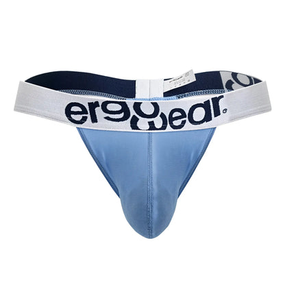Light blue ergonomic cotton thong with a white waistband featuring ergowear logo black lettering front view