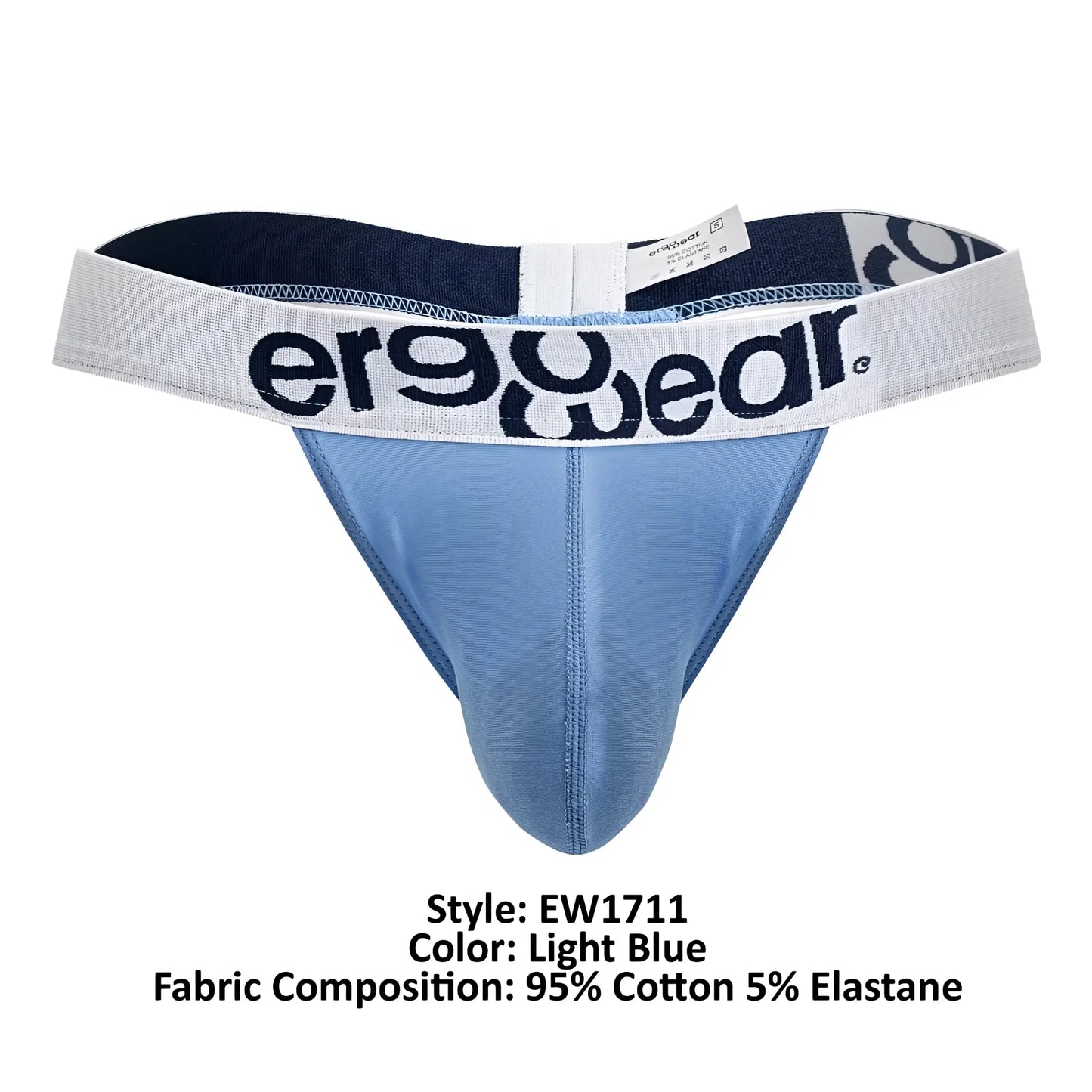 Light blue ergowear ew1711 max cotton thong with white waistband and black logo for comfortable daily wear