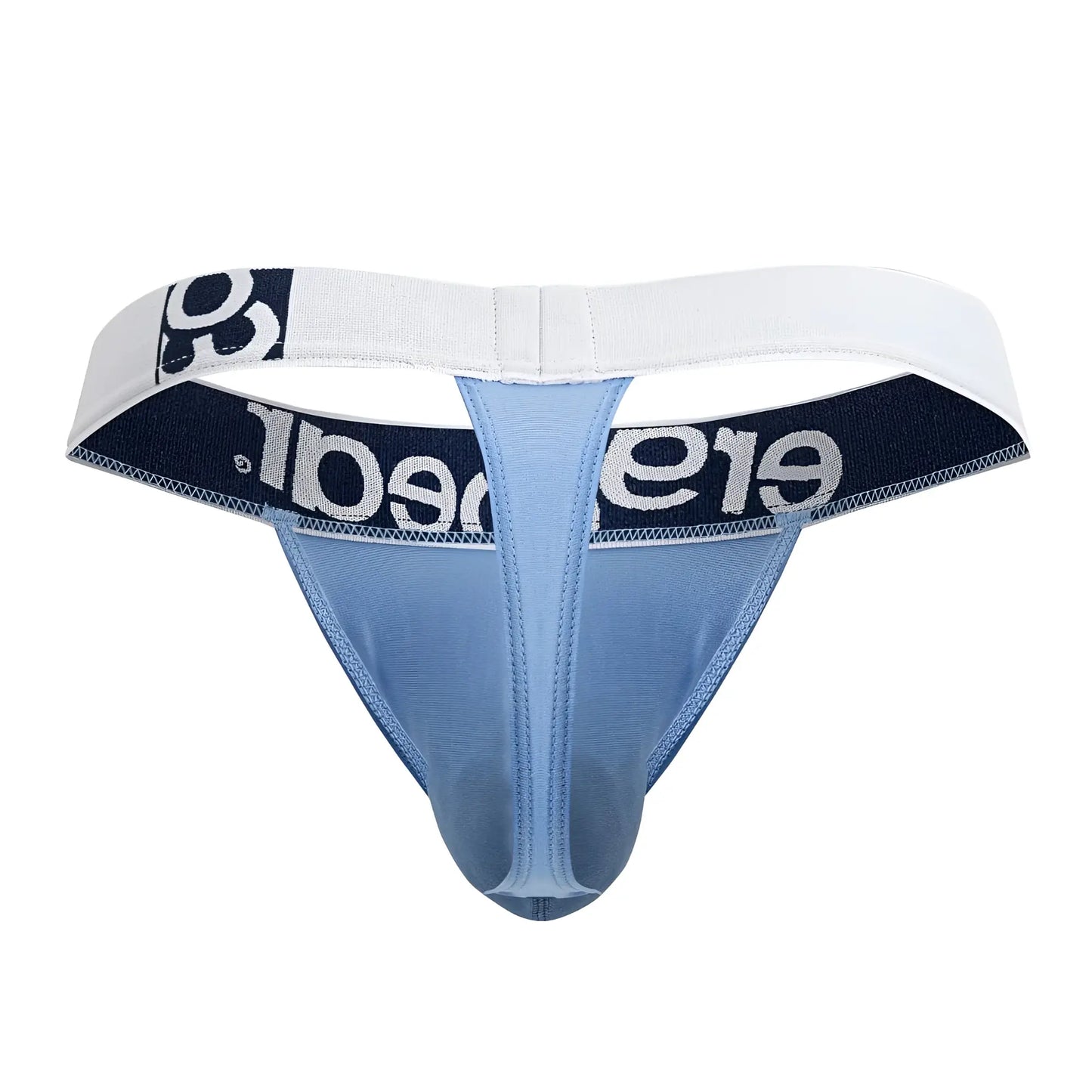 Light blue ergoWear ew1711 max cotton thong with white and navy elastic waistband and brae brand name