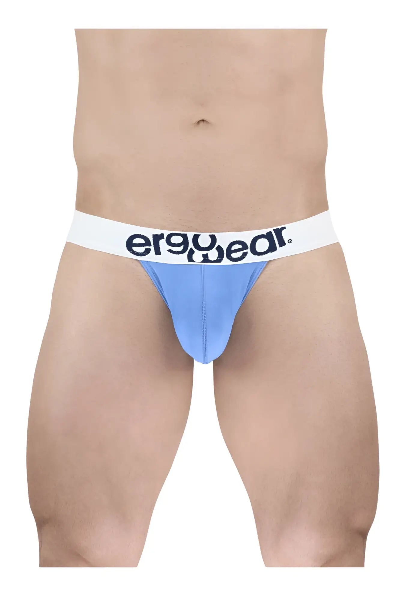 Light blue ergonomic cotton briefs with a white waistband and ergowear logo in black lettering front view