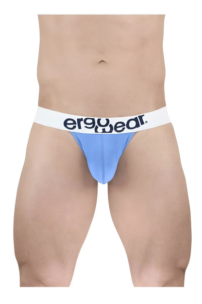 Light blue ergonomic cotton briefs with a white waistband and ergowear logo in black lettering front view