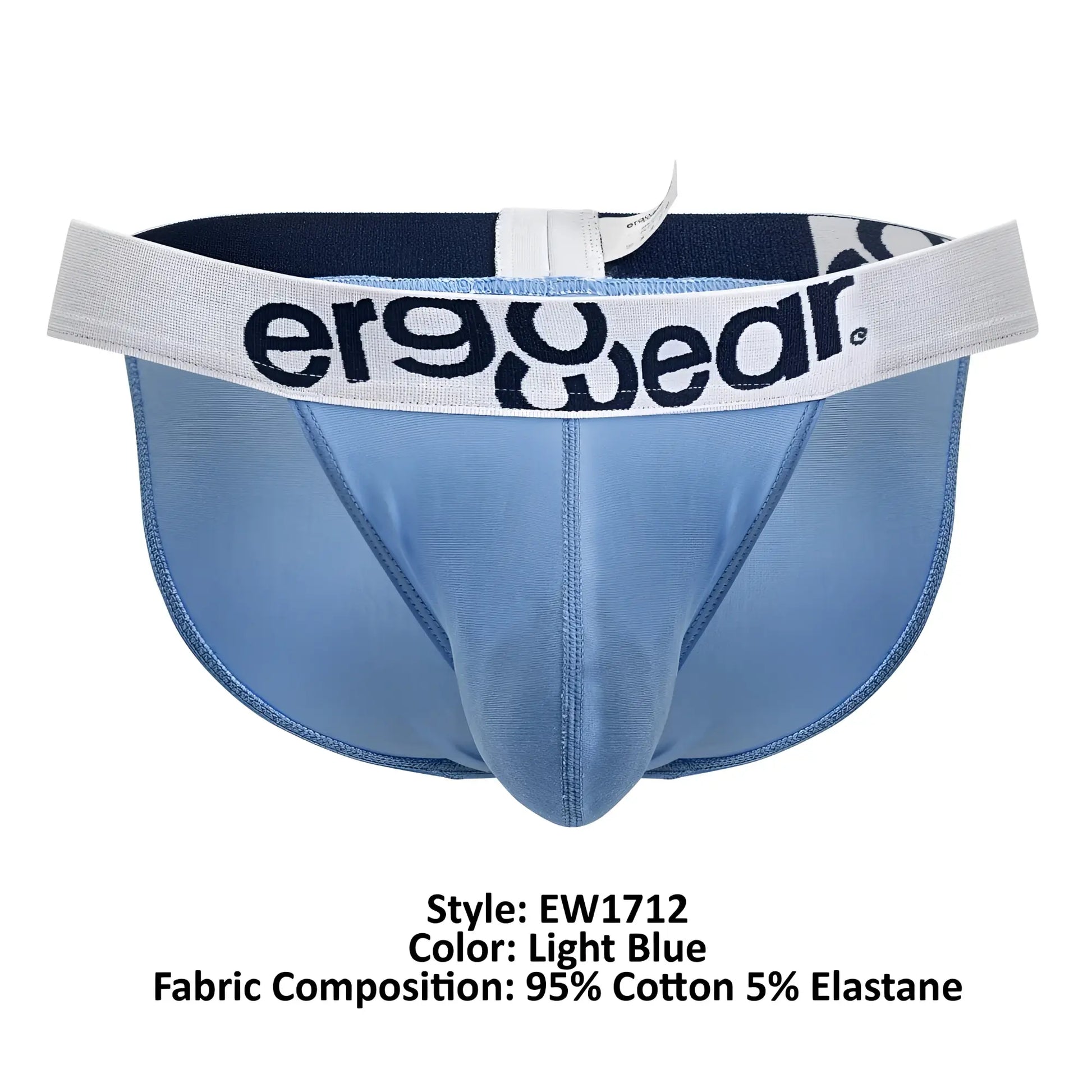 Light blue ergoWear ew1712 max cotton bikini briefs with white waistband and er9wear logo in black