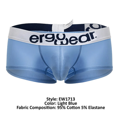 Light blue ergonomic cotton briefs with white waistband and ergo wear logo in black lettering front view