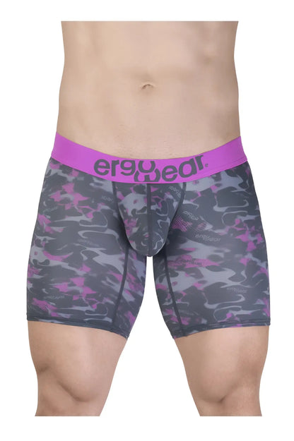 Ergowear ew1717 max se camo men’s boxer briefs in purple and gray camouflage with bright pink waistband
