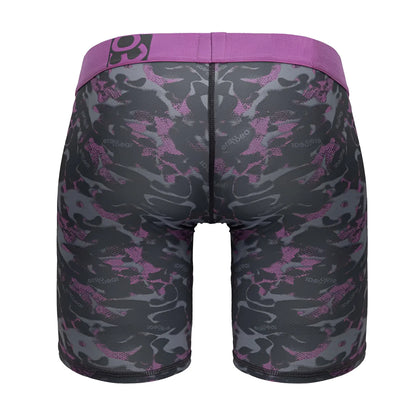 Purple and gray camouflage patterned ergoWear ew1717 max se camo boxer briefs with matching elastic waistband