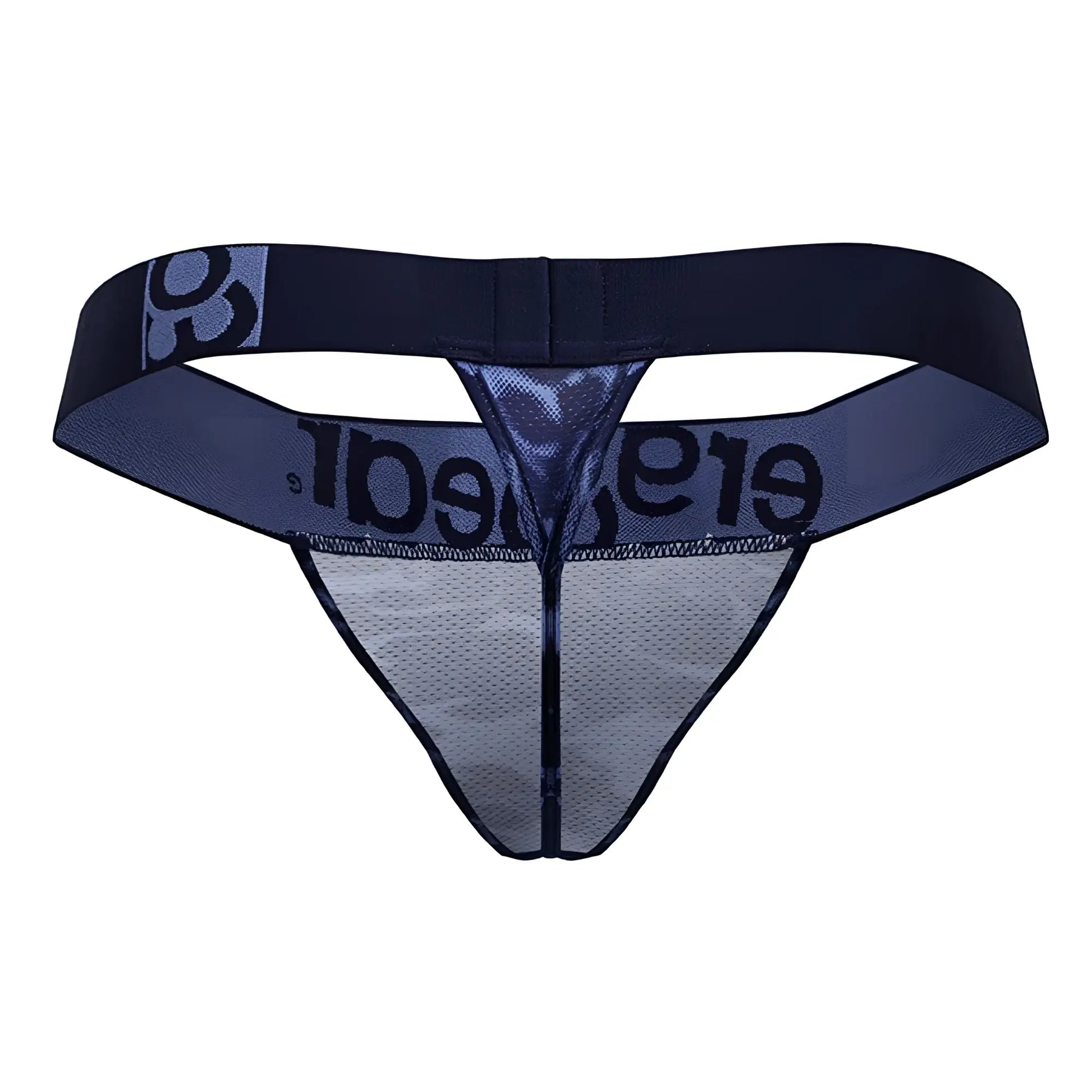 Dark blue ErgoWear EW1718 MAX SE CAMO G-string thong with mesh front and elastic waistband featuring elegance logo