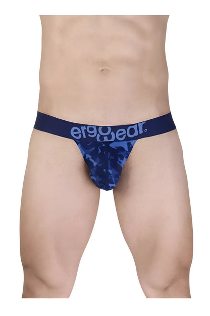 Navy blue camouflage patterned mens briefs with matching ergowear elastic waistband ew1718 max se g-string