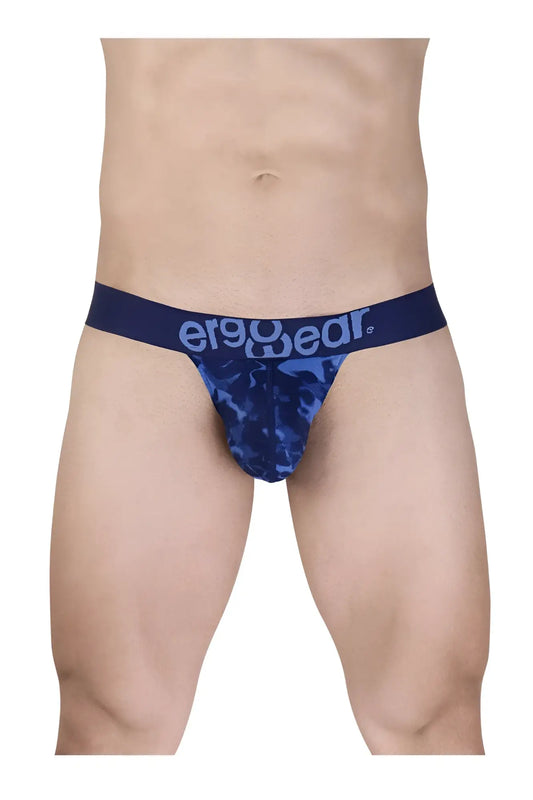 Navy blue camouflage patterned mens briefs with matching ergowear elastic waistband ew1718 max se g-string