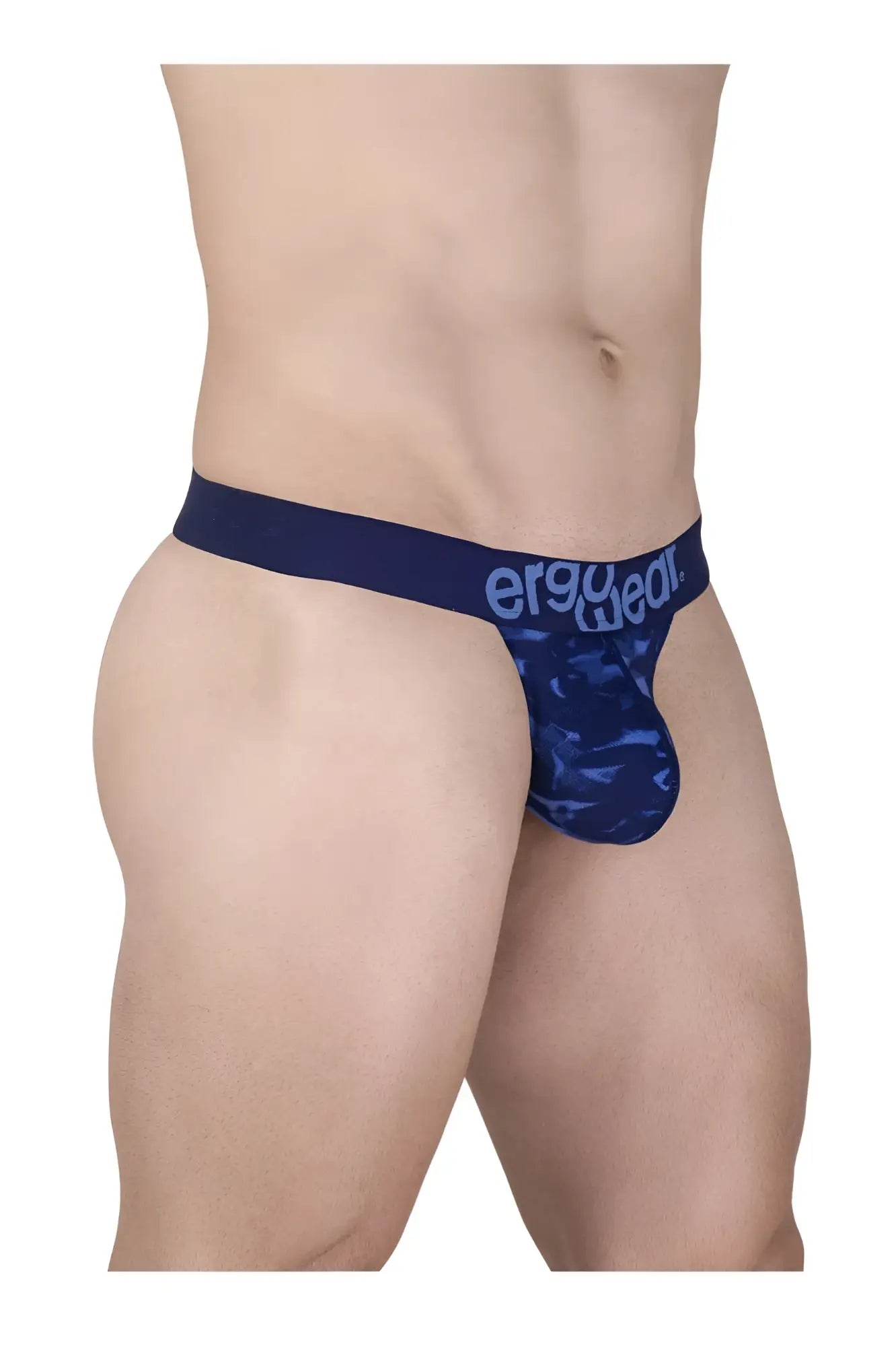 Navy blue camouflage pattern ergo wear thong with branded waistband in ergo wear ew1718 max se camo g string color blue