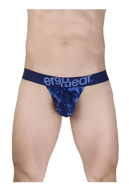 Blue camouflage men’s briefs with navy ergo wear waistband designed for comfort and style in ew1719 max se camo bikini
