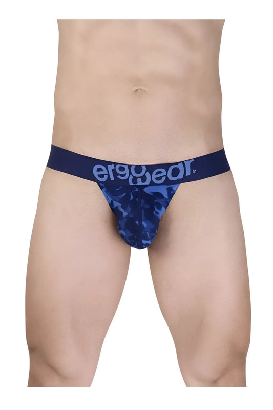 Blue camouflage men’s briefs with navy ergo wear waistband designed for comfort and style in ew1719 max se camo bikini