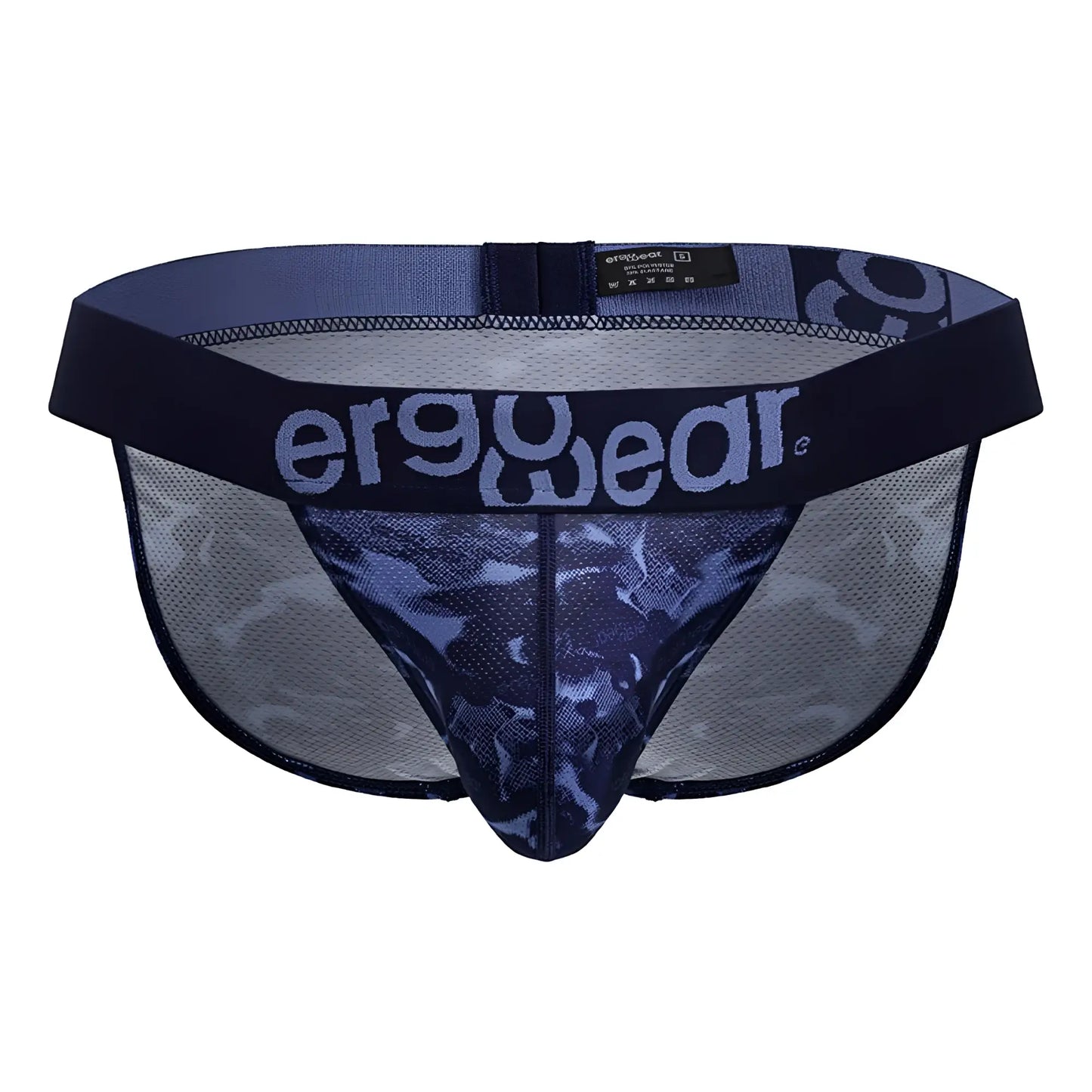 ErgoWear ew1719 max se camo bikini briefs in navy blue and gray camouflage with ergonomic mesh design and branded waistband