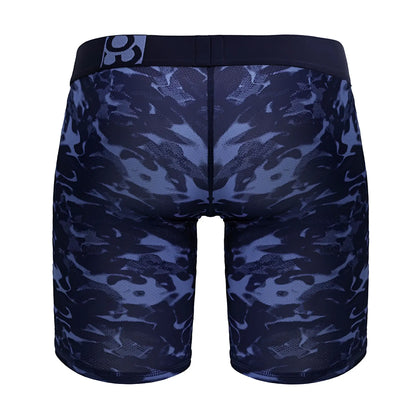 Dark blue and black camouflage pattern ergoWear ew1721 max se camo boxer briefs with black waistband and white logo