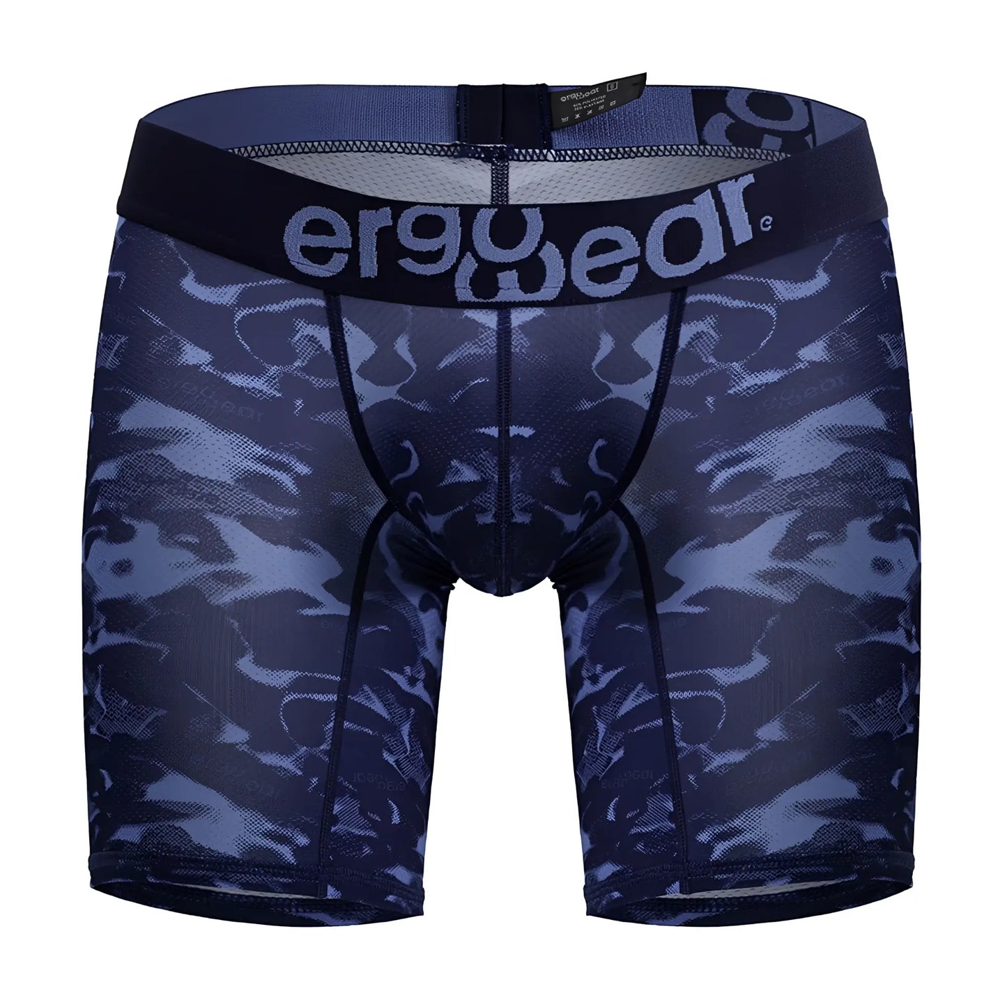 Dark blue ergonomic boxer briefs with subtle camouflage pattern and ergowear logo on waistband ew1721 max se camo