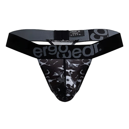 Ergowear ew1722 max se camo black ergonomic g-string briefs with gray and black camouflage pattern and branded waistband