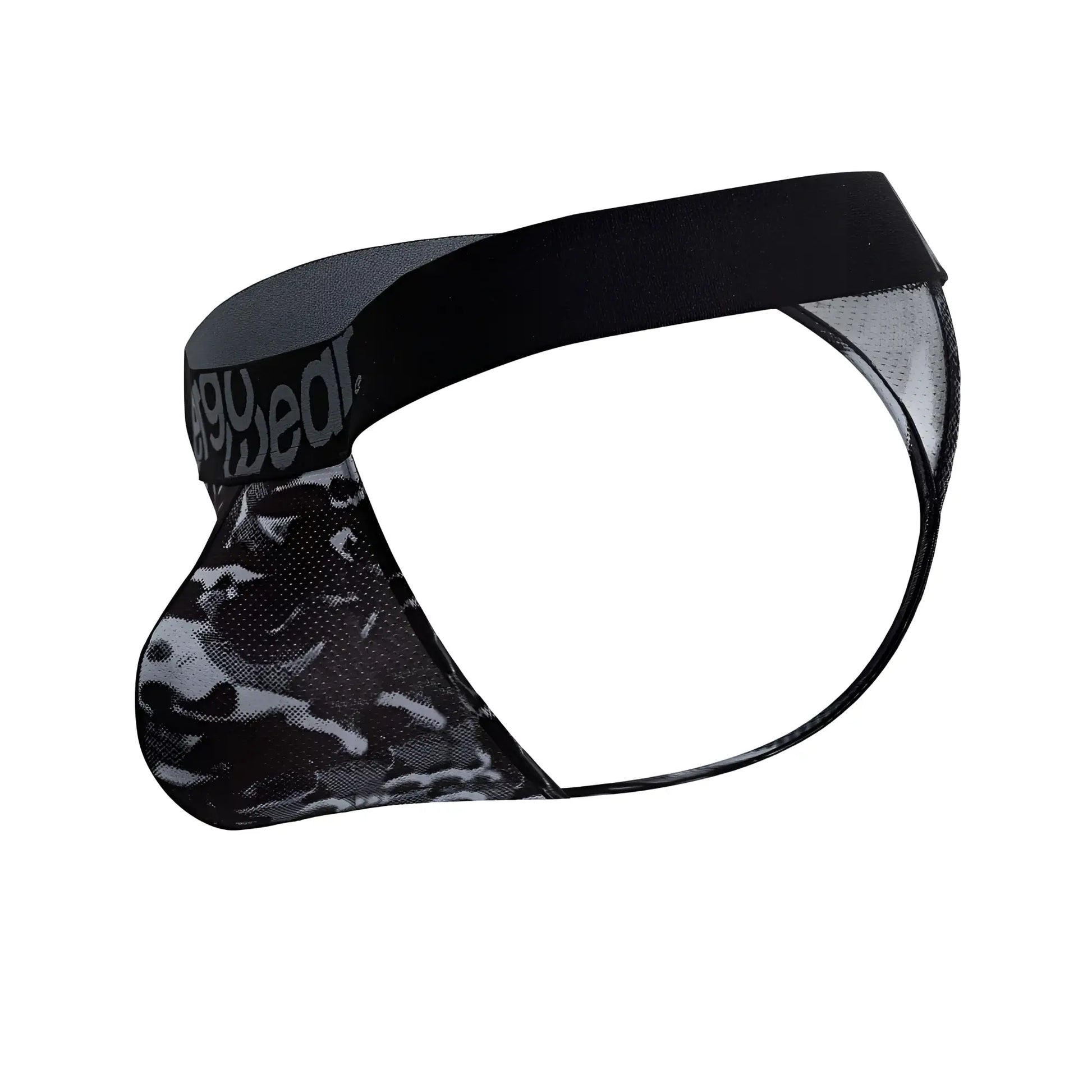 ErgoWear ew1722 max se camo g-string black mesh briefs with black elastic waistband and gray camouflage pattern