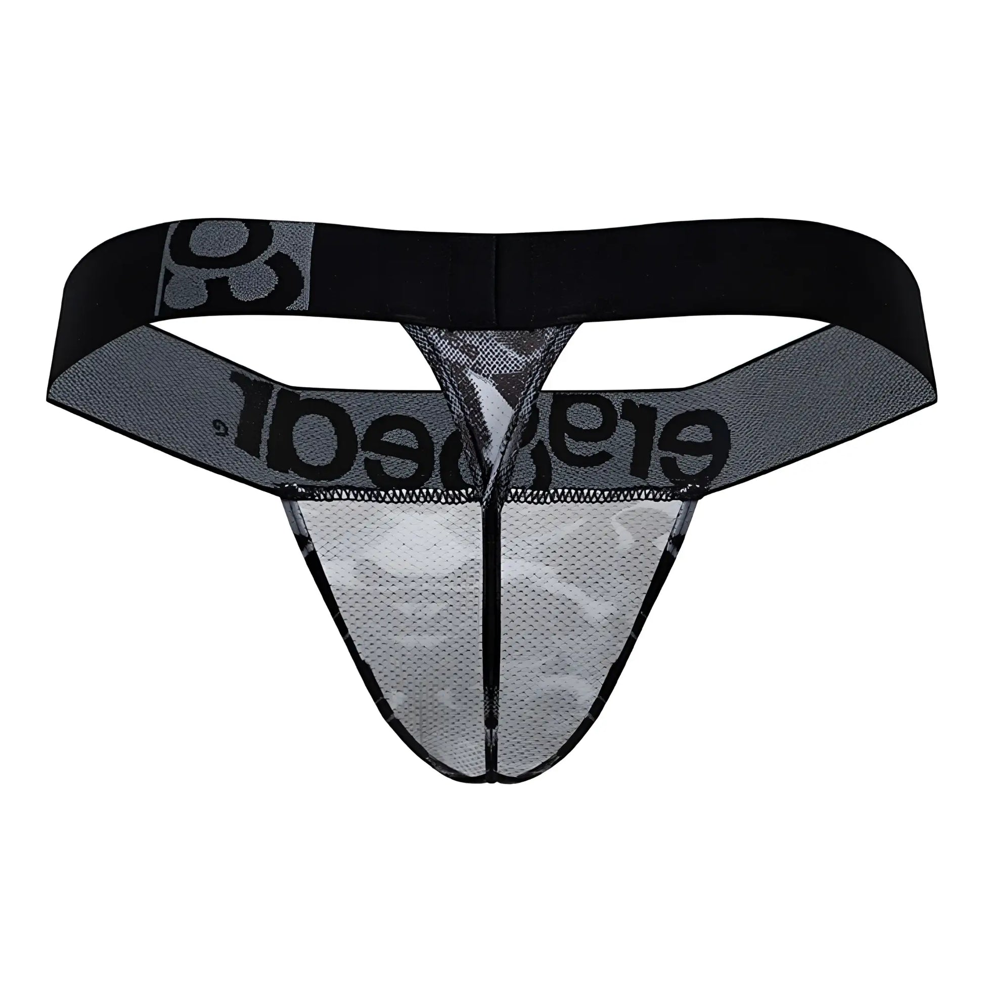 Black and gray mesh thong g-string with bold erad logo on waistband from ergowear ew1722 max se camo in black