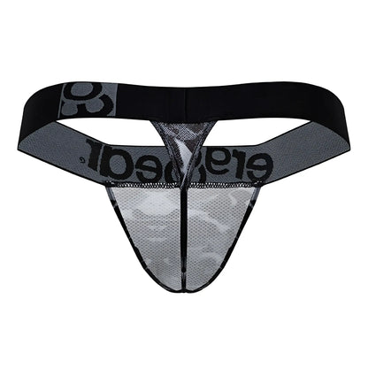 Black and gray mesh thong g-string with bold erad logo on waistband from ergowear ew1722 max se camo in black