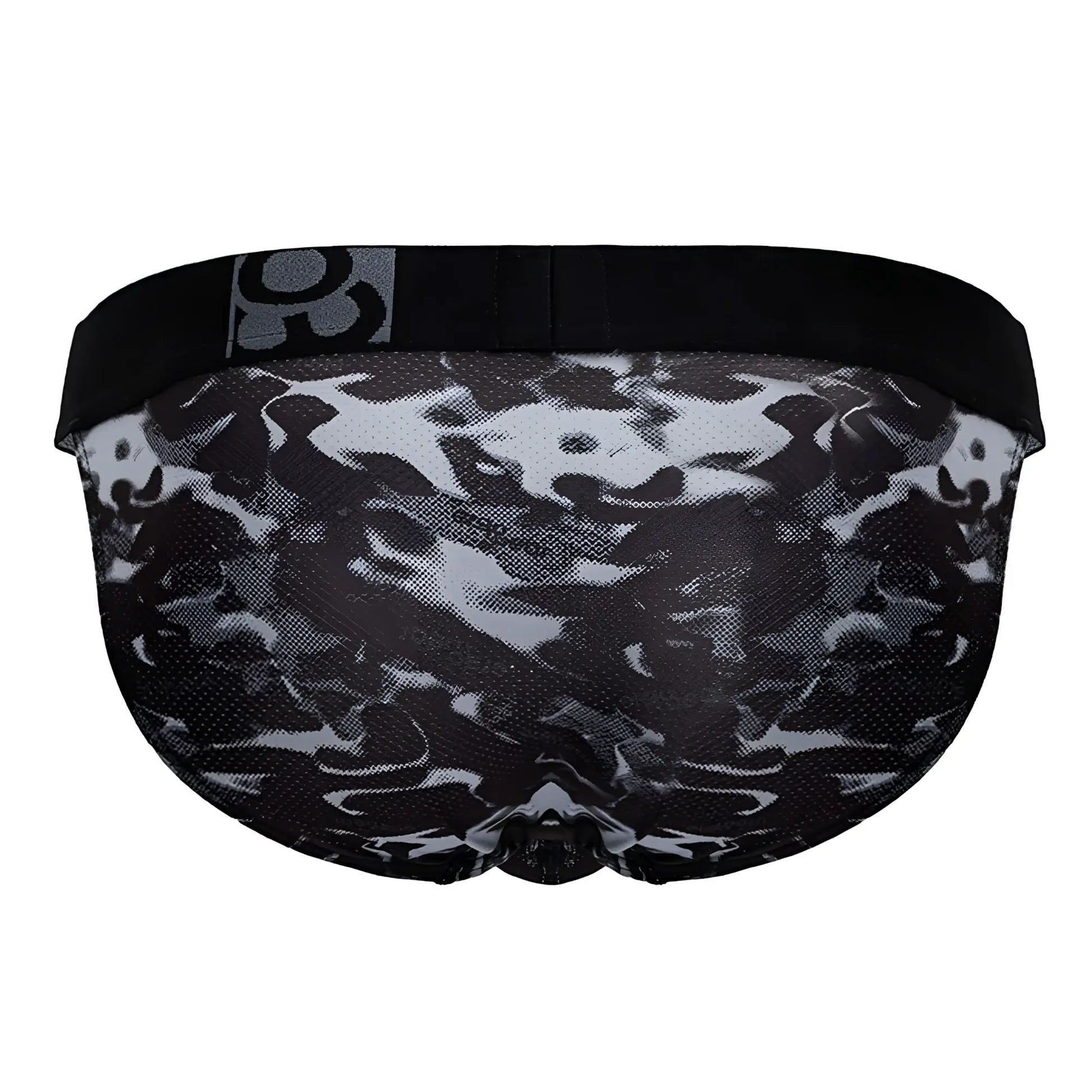 ErgoWear EW1723 MAX SE CAMO black athletic briefs with black and gray camouflage mesh fabric and solid black waistband