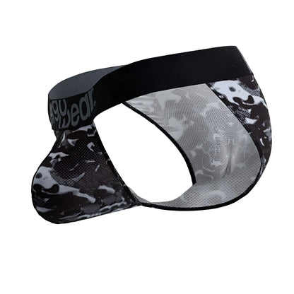 Ergowear ew1723 max se camo bikini briefs in black with gray camouflage mesh and solid black elastic waistband