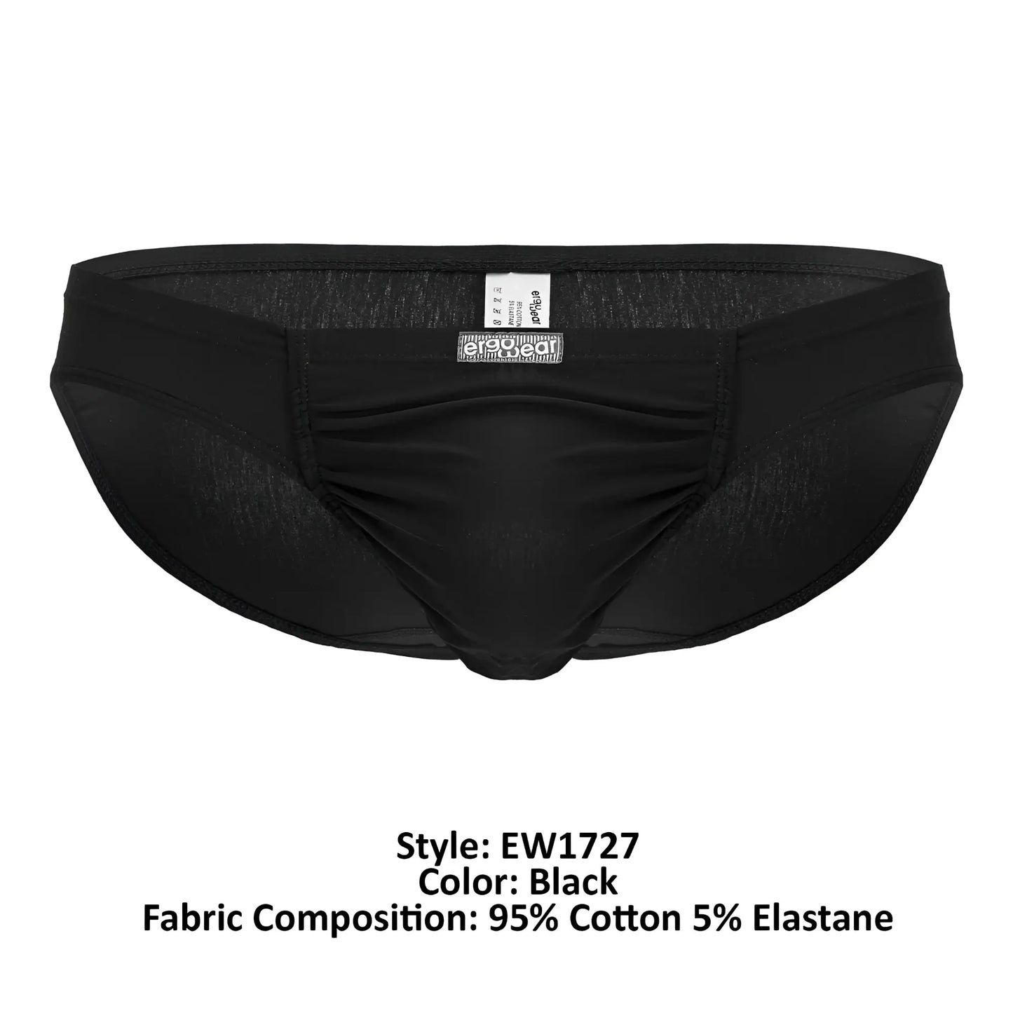 Black ergoWear ew1727 feel gr8 cotton bikini briefs with ergonomic waistband made of 95% cotton and 5% elastane