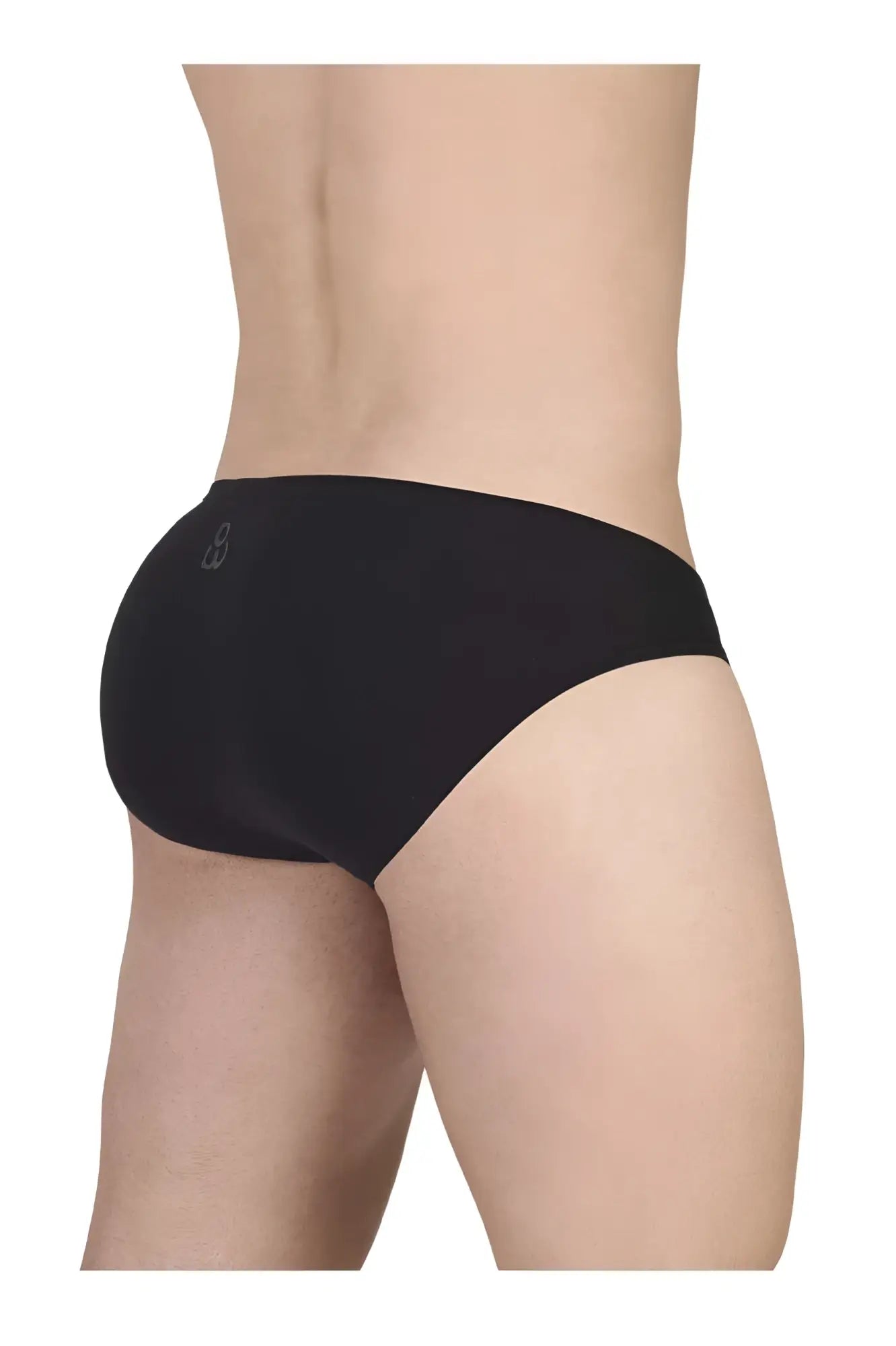 Back side of black ergoWear ew1727 feel gr8 cotton bikini briefs with subtle logo and comfortable fit