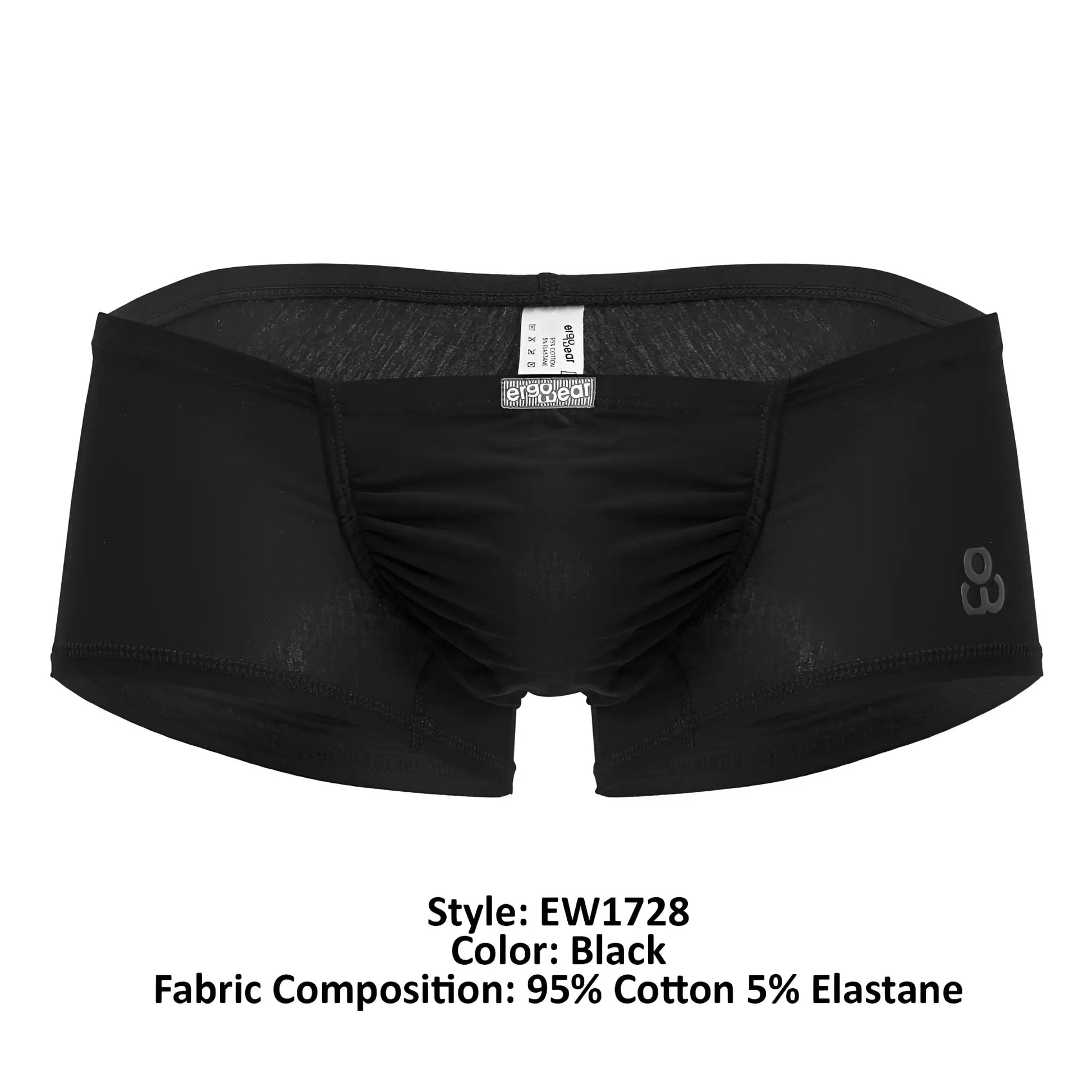 Black ergoWear cotton trunks with subtle textured pattern and elastic waistband featuring ergogear label