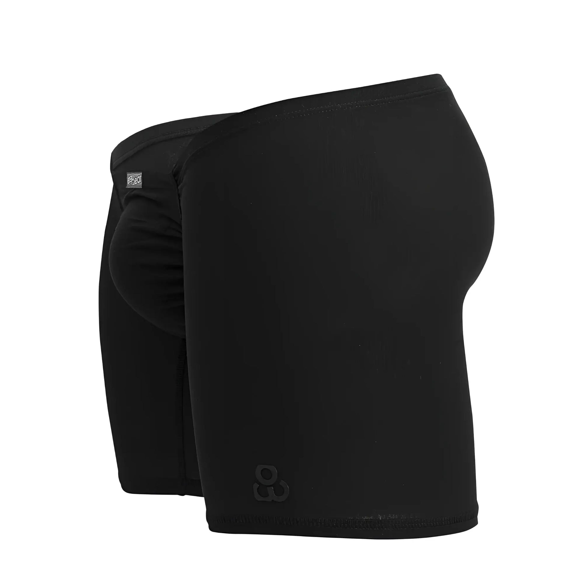 Black cotton boxer briefs by ergowear with contoured design and subtle brand logo on the leg in color black