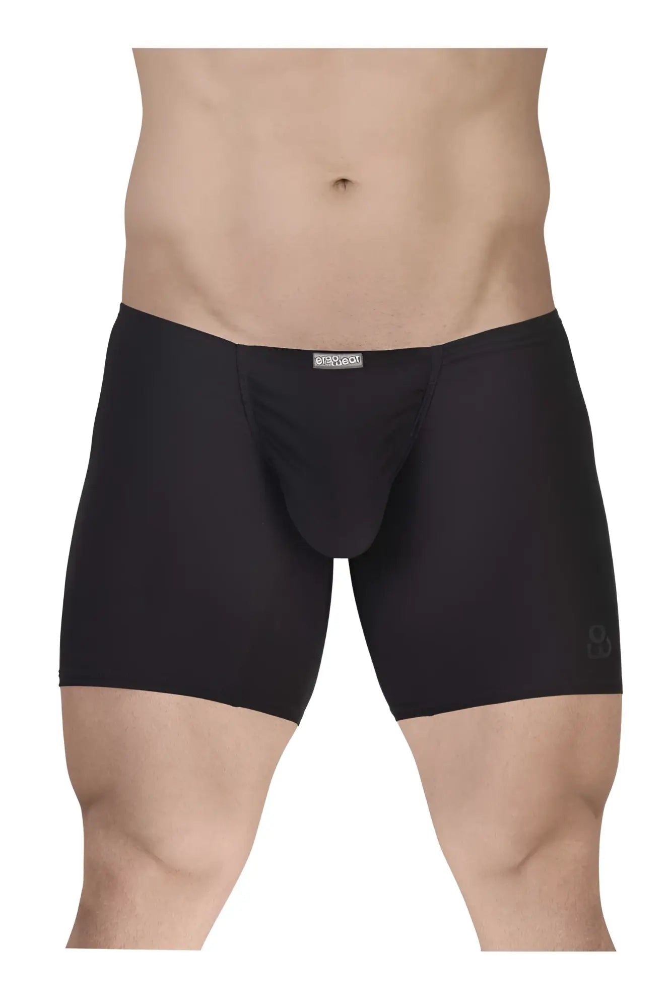 Ergo wear ew1729 feel gr8 black cotton boxer briefs with contoured pouch and subtle logo on waistband