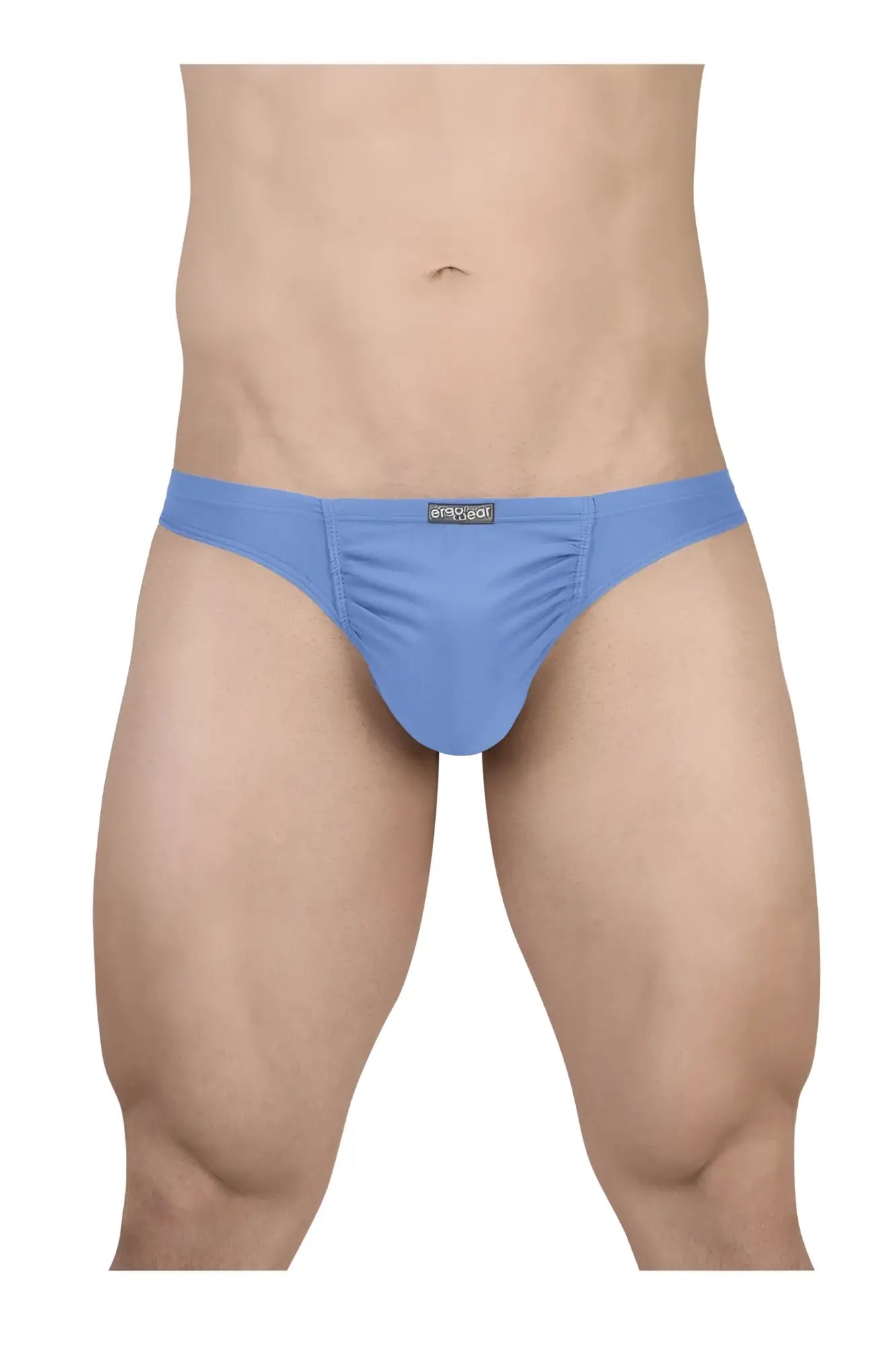ErgoWear ew1730 feel gr8 light blue cotton men’s briefs with ruched front and black brand tag on waistband